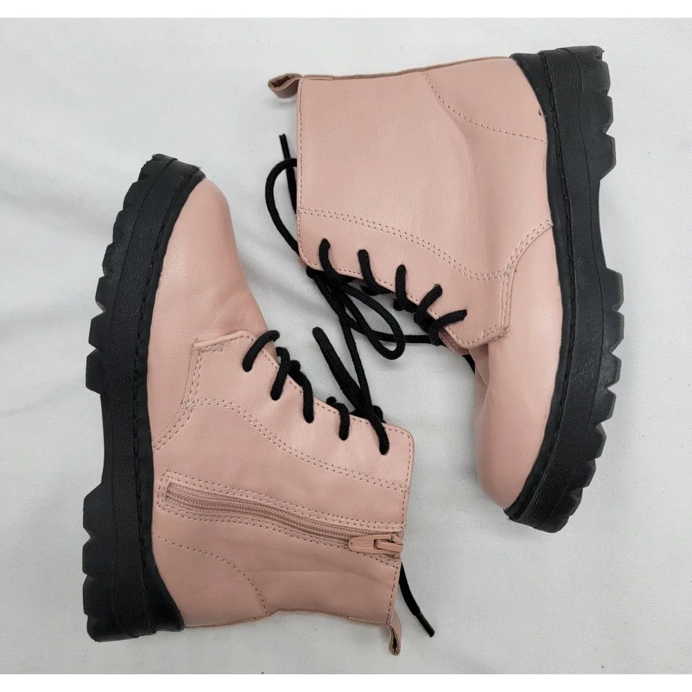 Zara Baby Toddler Combat Boots Pink Blush Matte Leather Zip Size 26 US Size 9.5